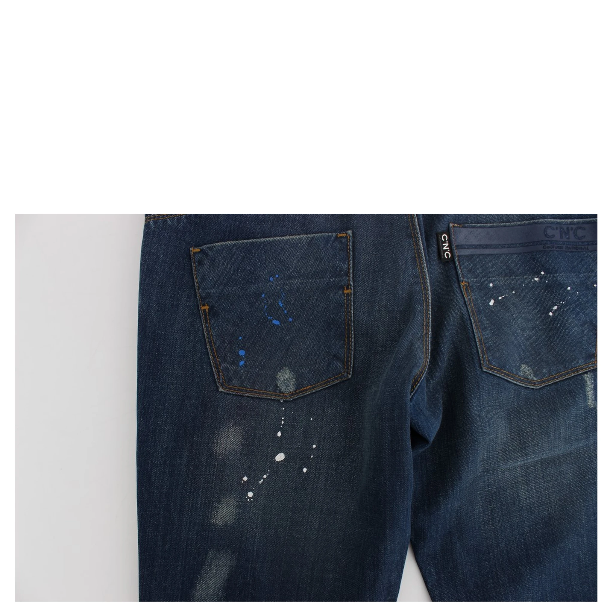 Blue Wash Paint Slim Fit Pants Jeans