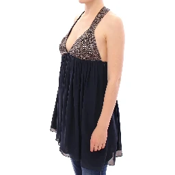 Navy Blue Studs Embellished Top Blouse