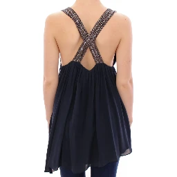Navy Blue Studs Embellished Top Blouse