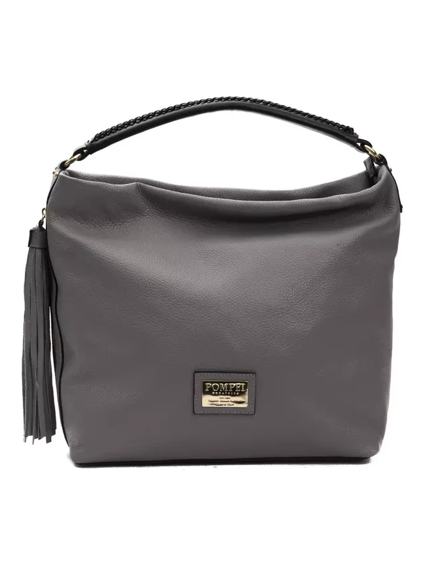Gray Leather Shoulder Bag