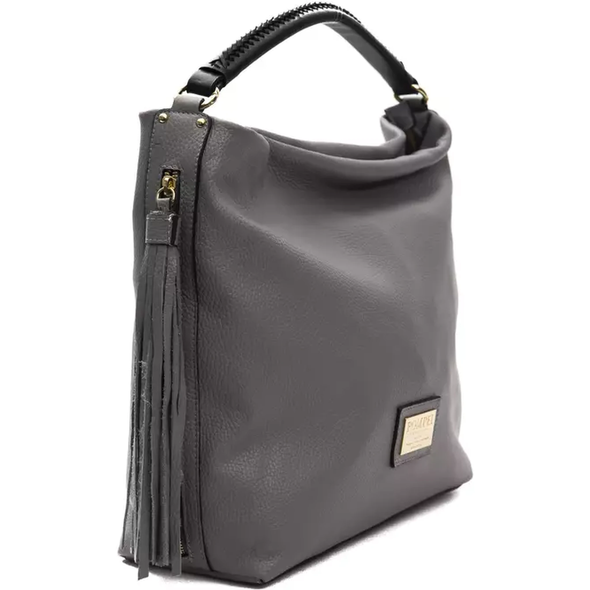 Gray Leather Shoulder Bag
