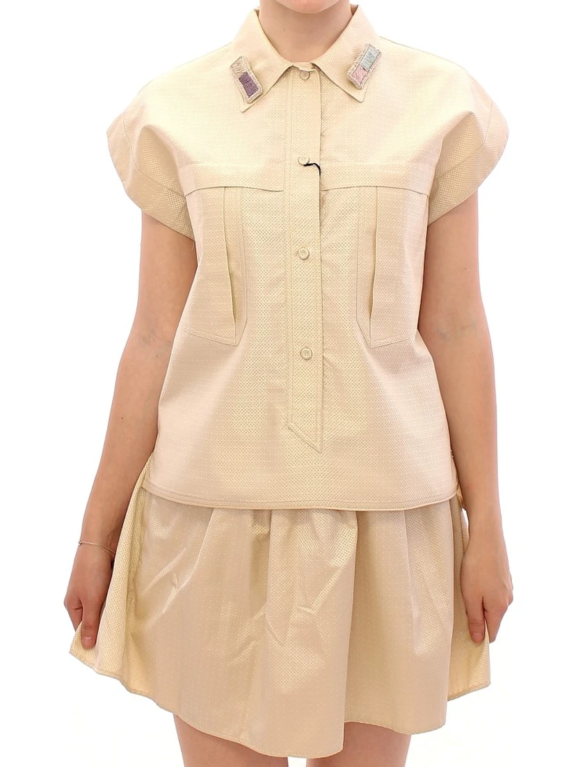 Beige Sleeveless Blouse Top