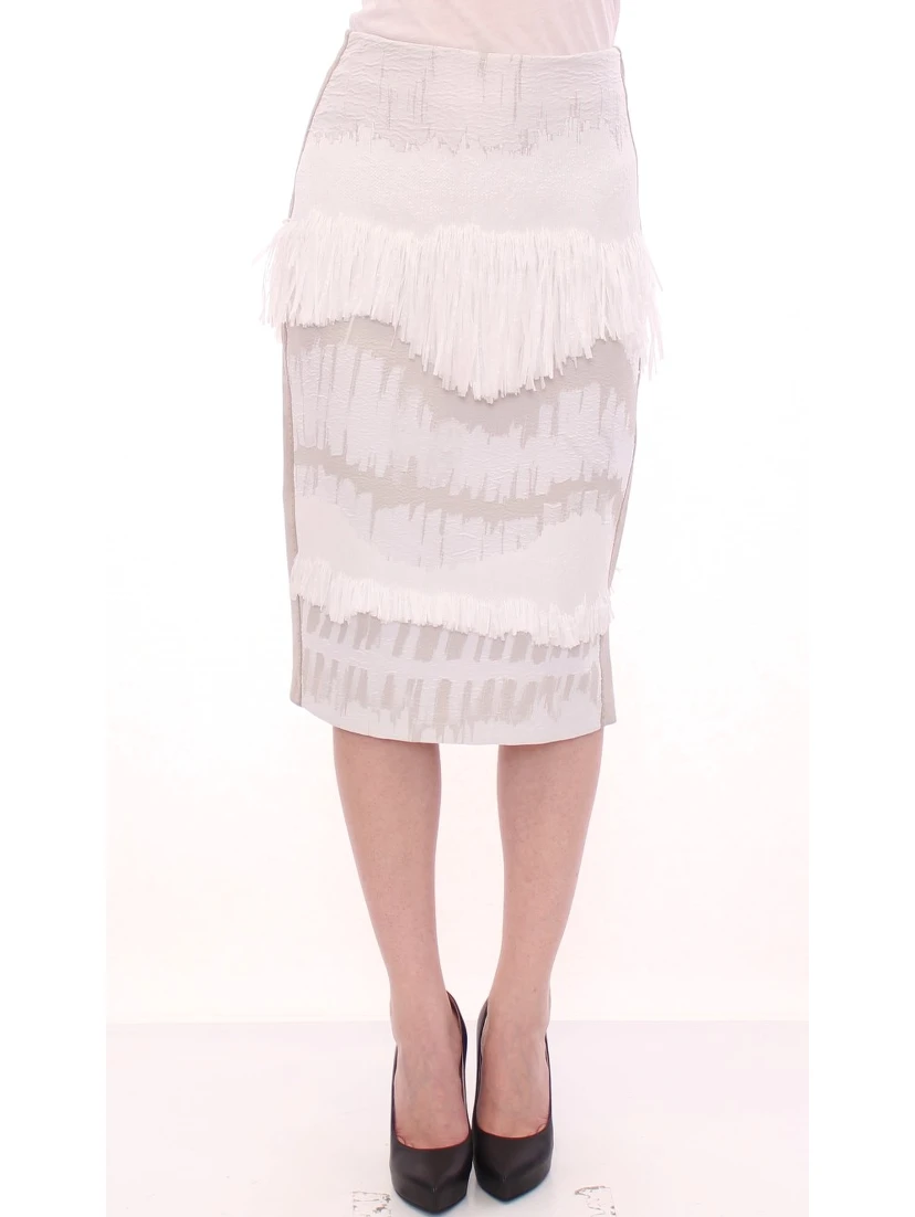White Acrylic Straight Pencil Skirt