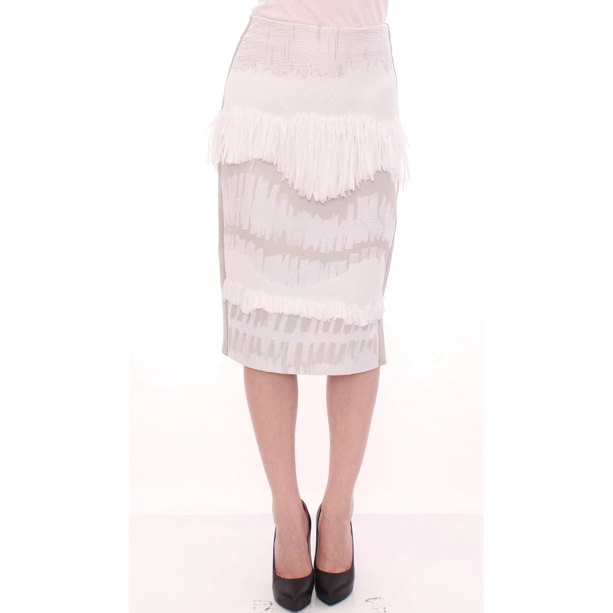 White Acrylic Straight Pencil Skirt