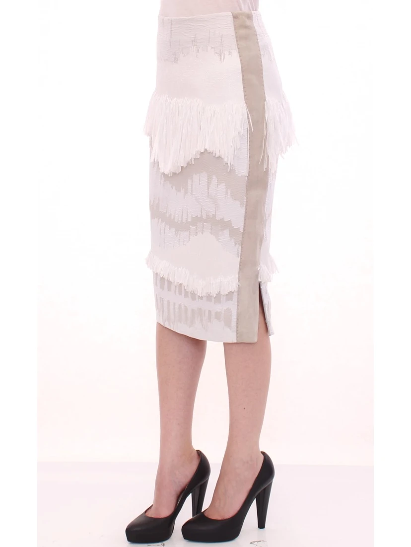 White Acrylic Straight Pencil Skirt