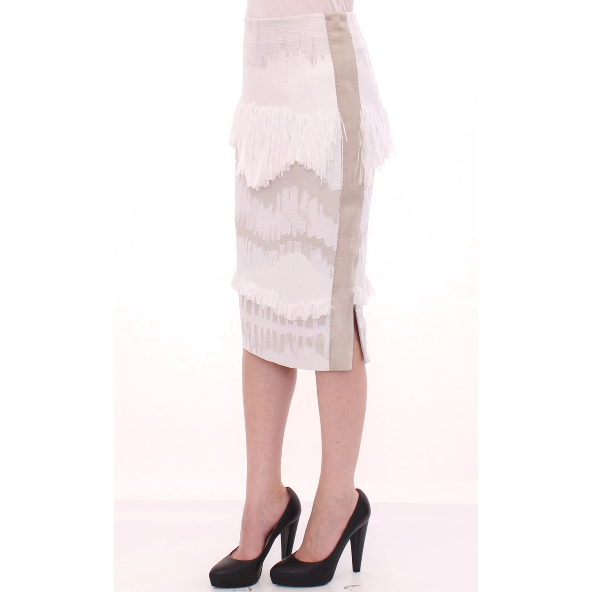 White Acrylic Straight Pencil Skirt