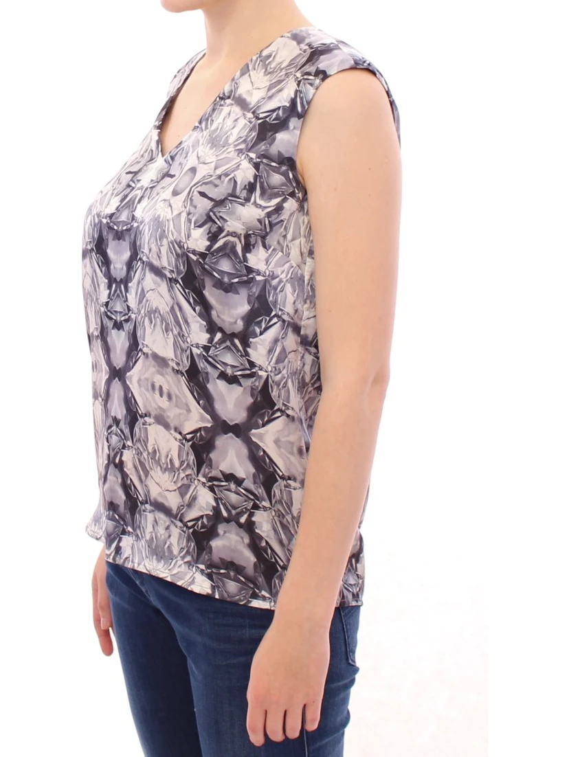 Gray Blue Silk Sleeveless Top Shirt Blouse