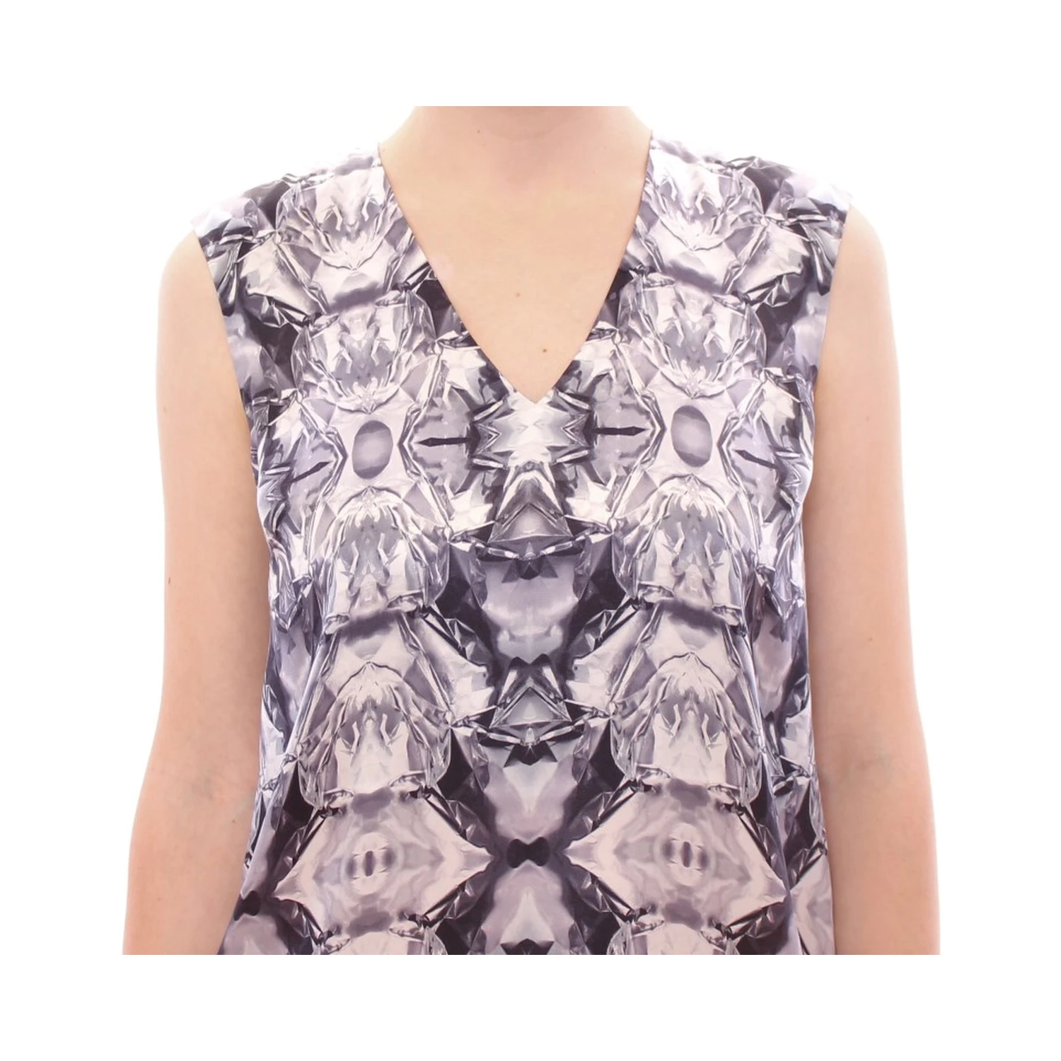 Gray Blue Silk Sleeveless Top Shirt Blouse