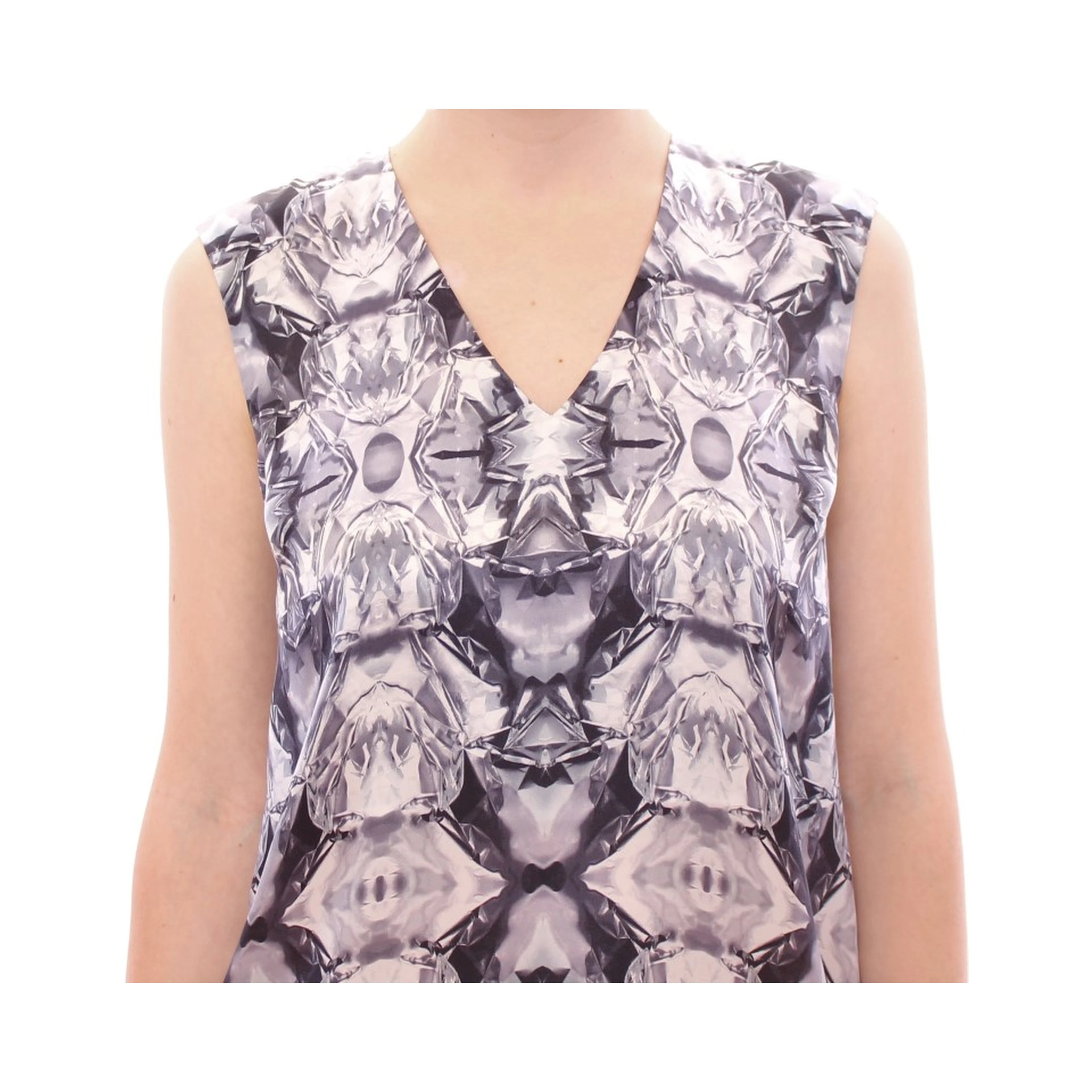 Gray Blue Silk Sleeveless Top Shirt Blouse