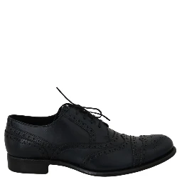 Dark Blue Leather Wingtip Oxford Dress Shoes