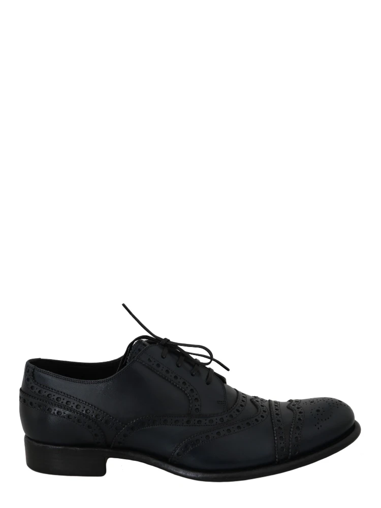 Dark Blue Leather Wingtip Oxford Dress Shoes