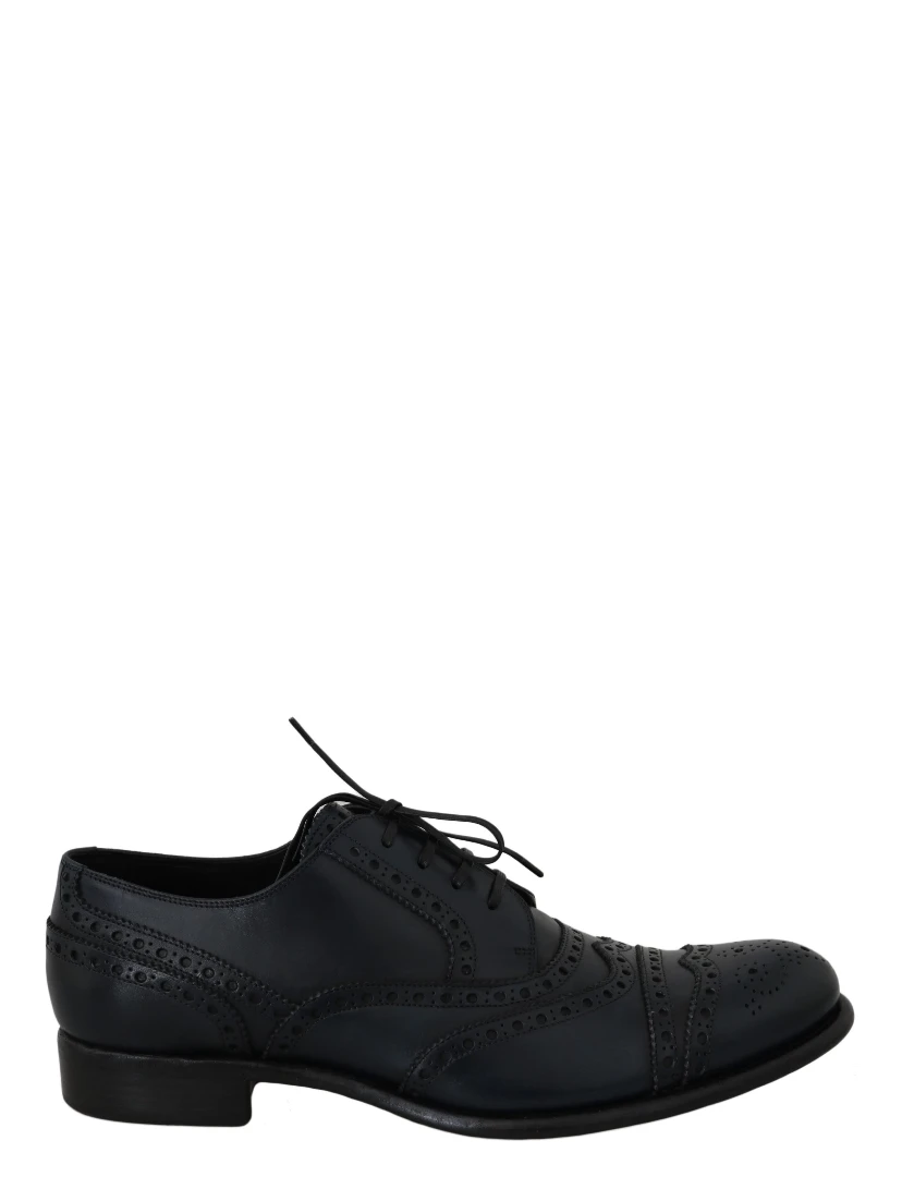 Dark Blue Leather Wingtip Oxford Dress Shoes