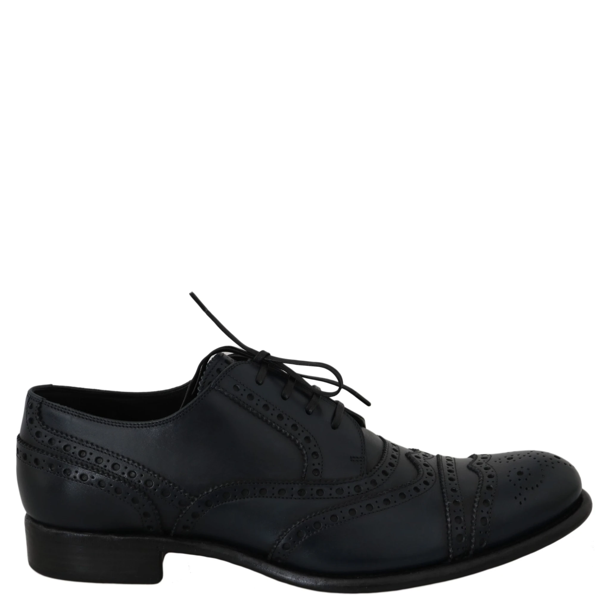 Dark Blue Leather Wingtip Oxford Dress Shoes