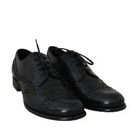 Dark Blue Leather Wingtip Oxford Dress Shoes