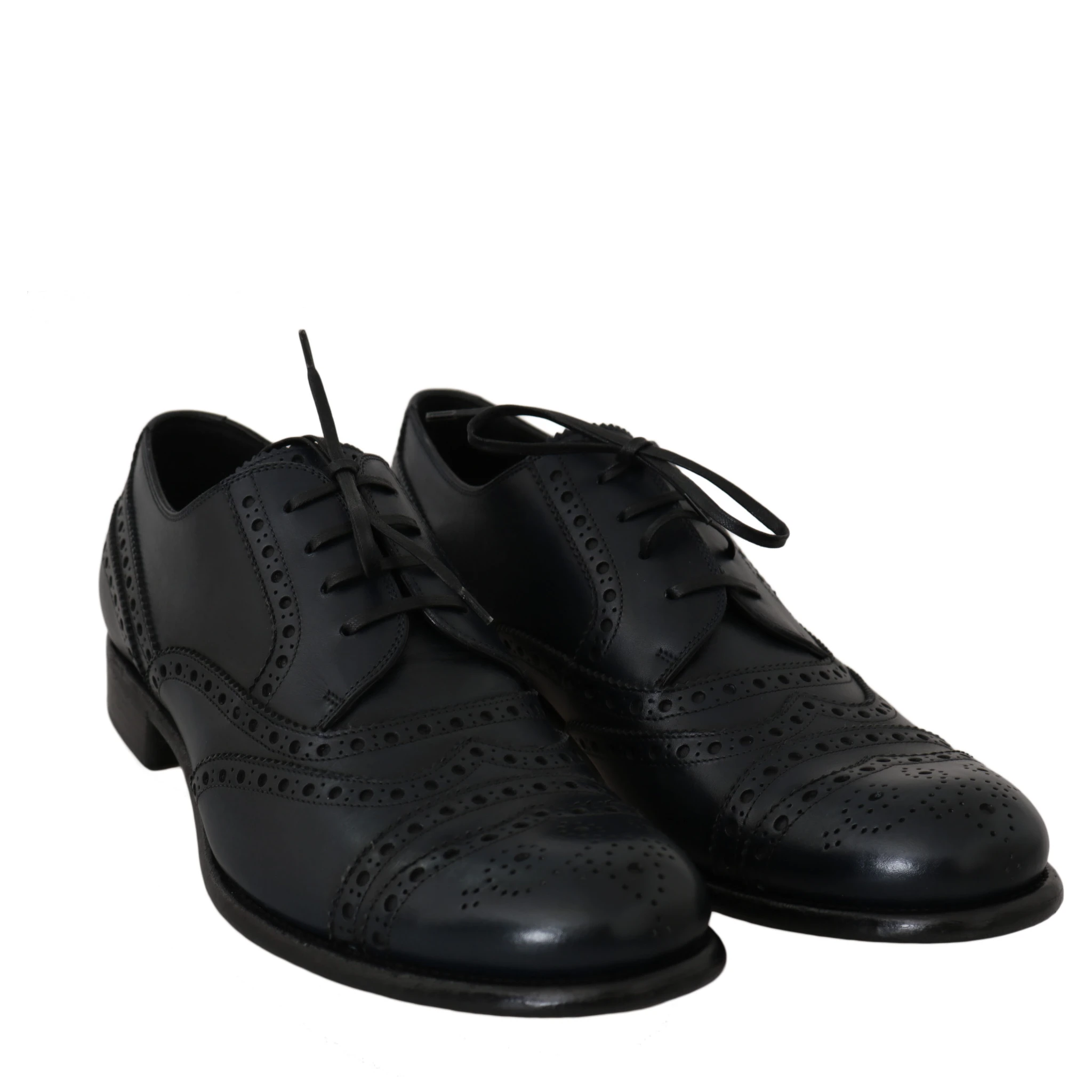 Dark Blue Leather Wingtip Oxford Dress Shoes