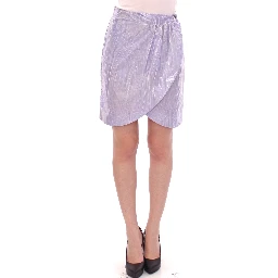 Purple Viscose Above-Knee Wrap Skirt