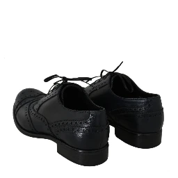 Dark Blue Leather Wingtip Oxford Dress Shoes