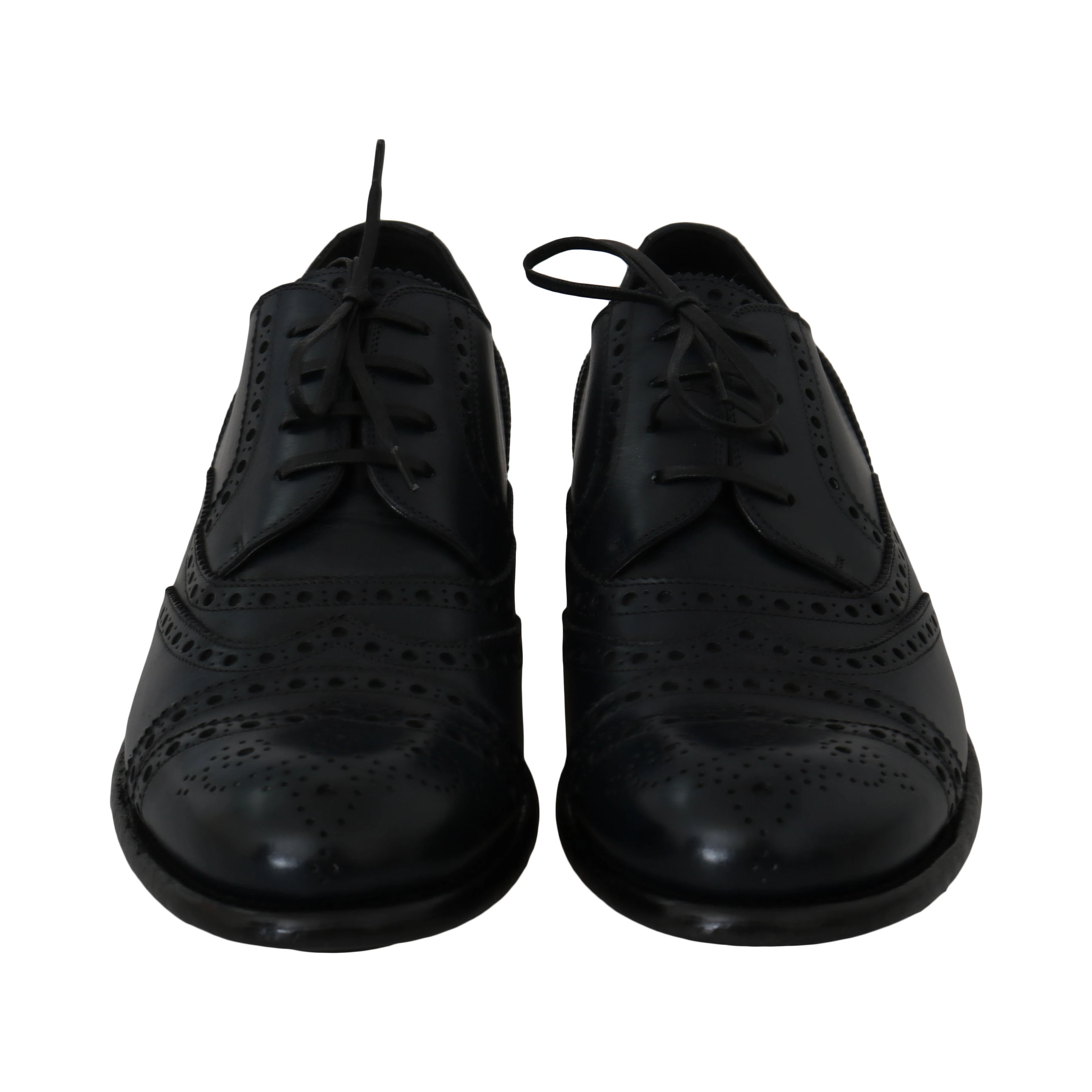 Dark Blue Leather Wingtip Oxford Dress Shoes