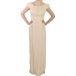 Beige Silk Column Cap Sleeve Gown Dress