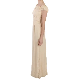 Beige Silk Column Cap Sleeve Gown Dress