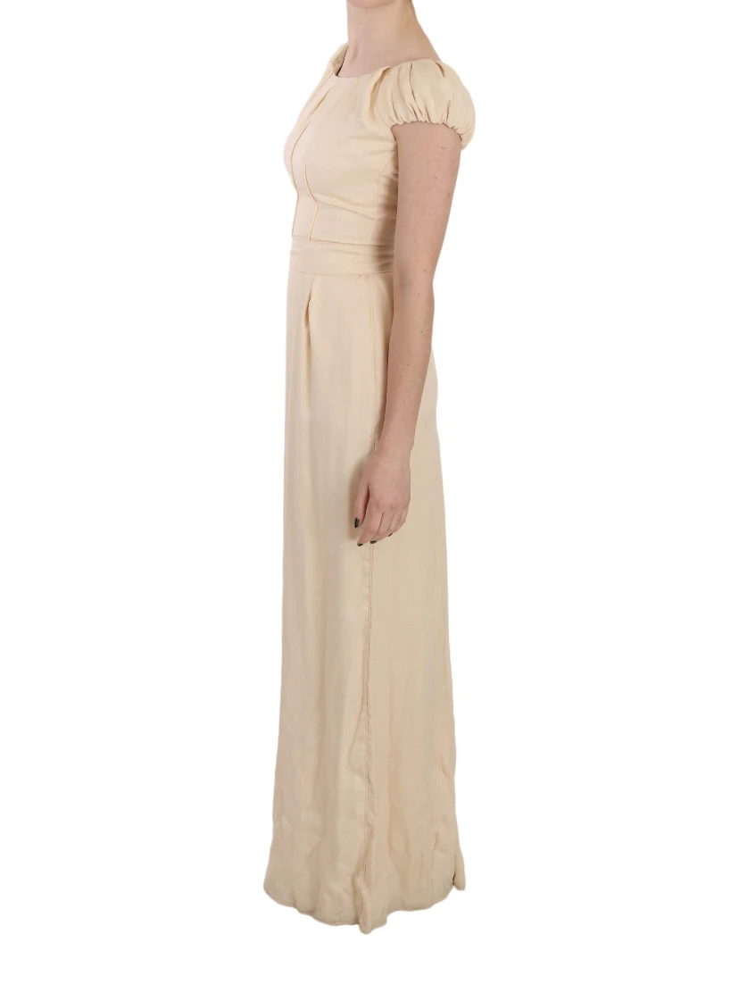 Beige Silk Column Cap Sleeve Gown Dress