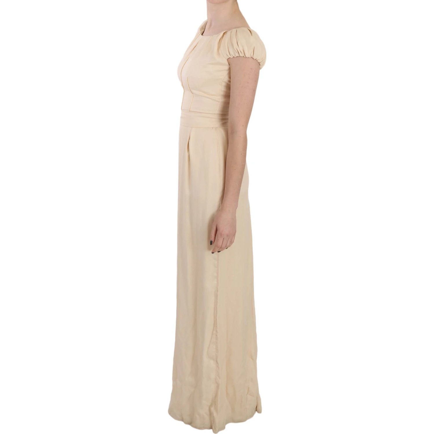 Beige Silk Column Cap Sleeve Gown Dress