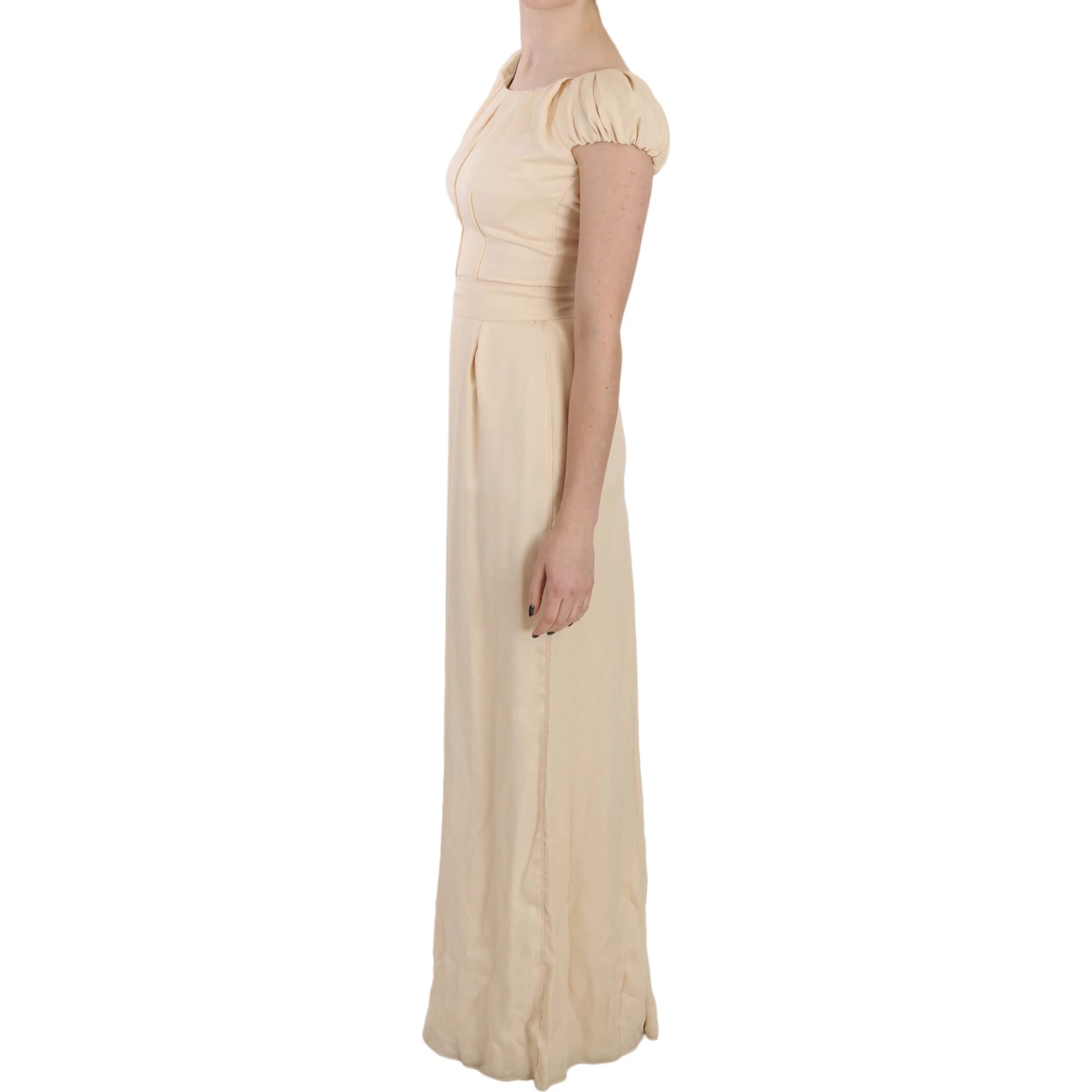 Beige Silk Column Cap Sleeve Gown Dress