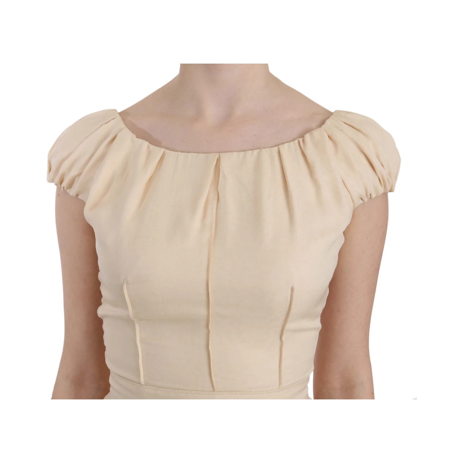 Beige Silk Column Cap Sleeve Gown Dress
