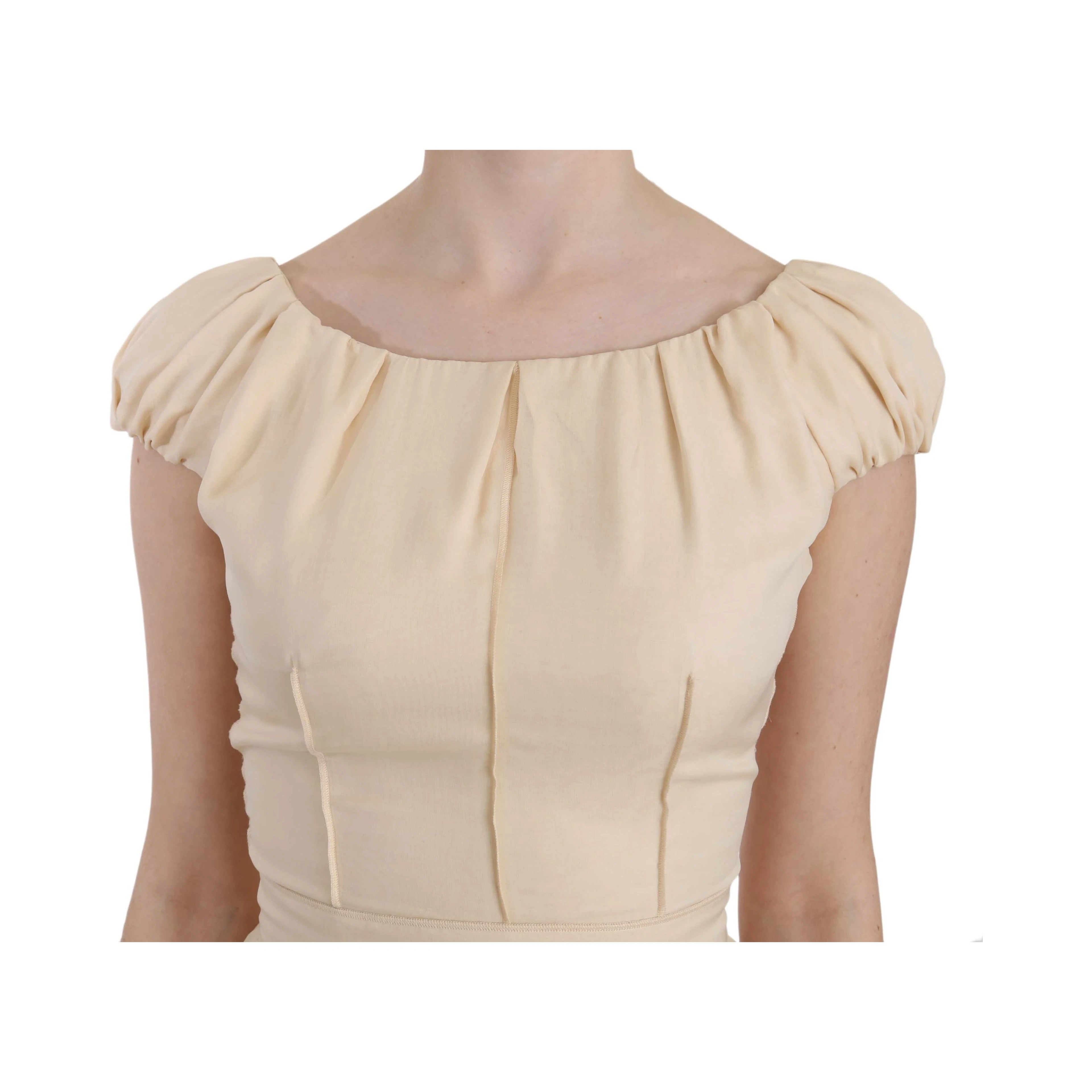 Beige Silk Column Cap Sleeve Gown Dress