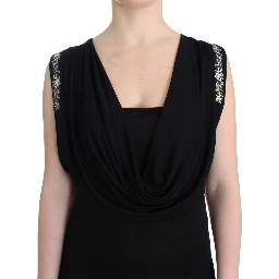 Black Embellished Jersey Mini Sheath Short Dress