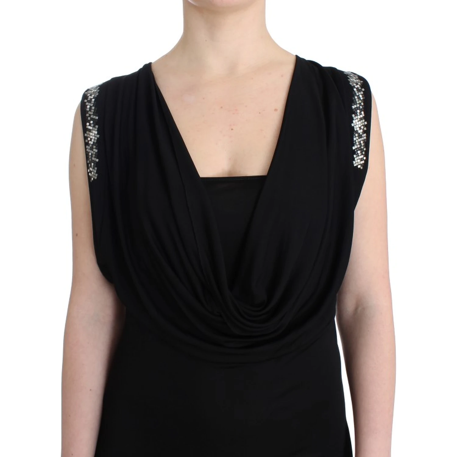 Black Embellished Jersey Mini Sheath Short Dress