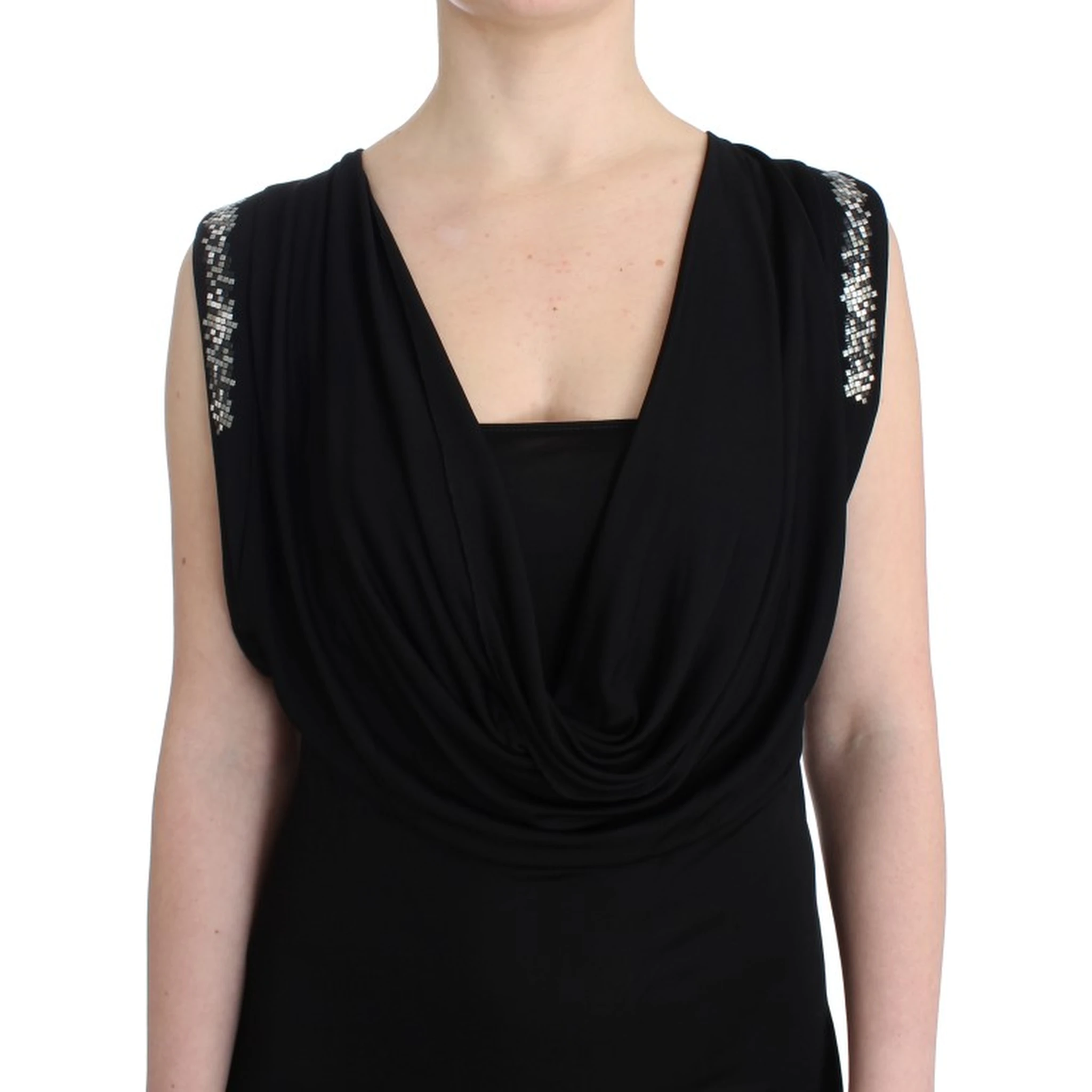 Black Embellished Jersey Mini Sheath Short Dress