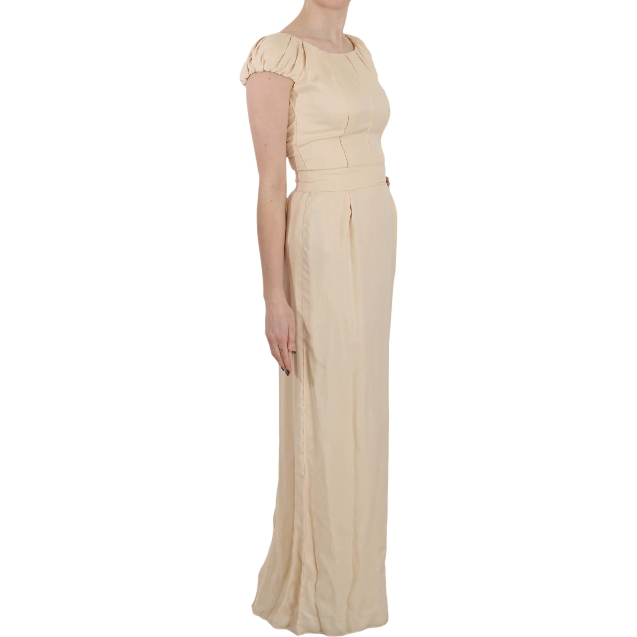 Beige Silk Column Cap Sleeve Gown Dress