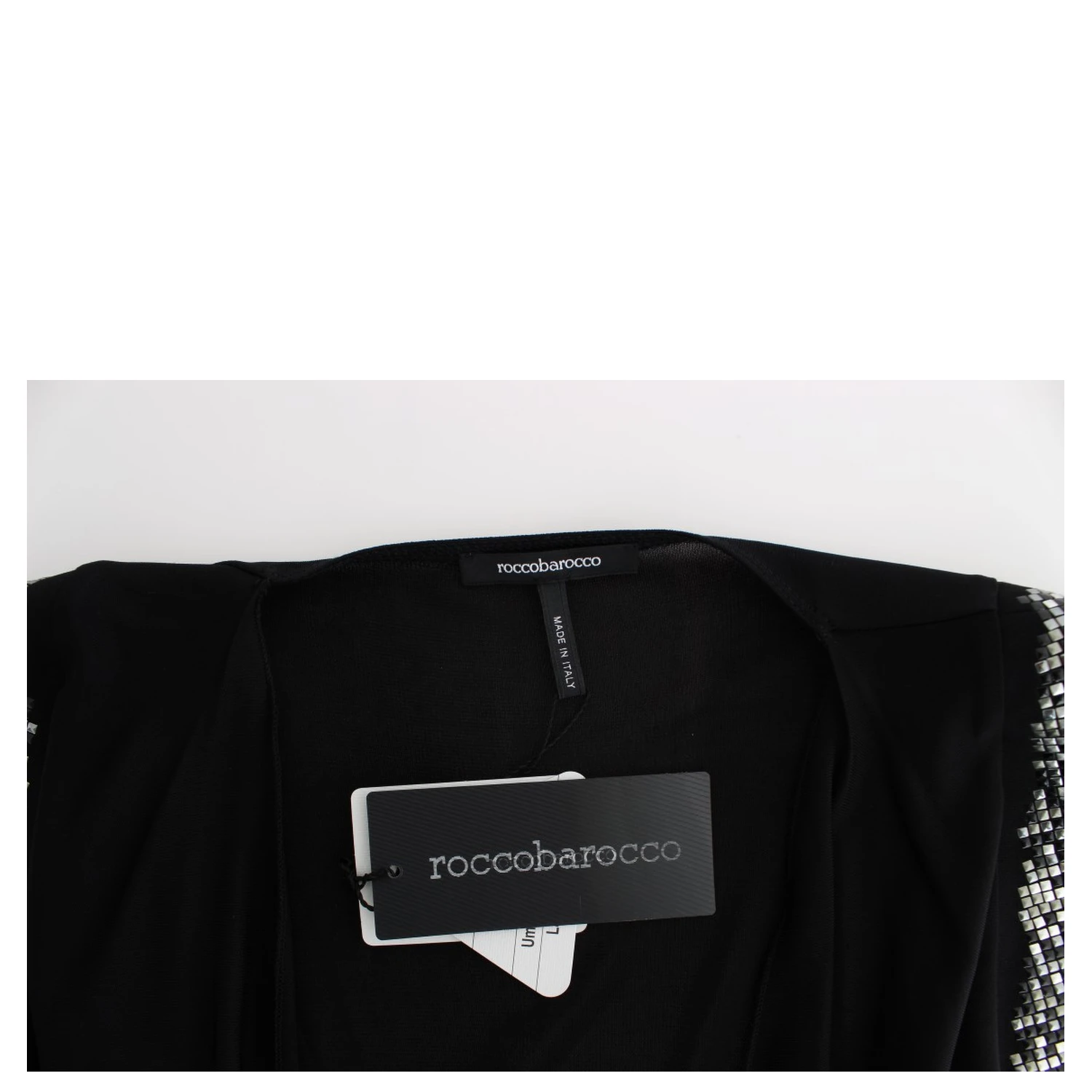 Black Embellished Jersey Mini Sheath Short Dress