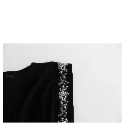 Black Embellished Jersey Mini Sheath Short Dress