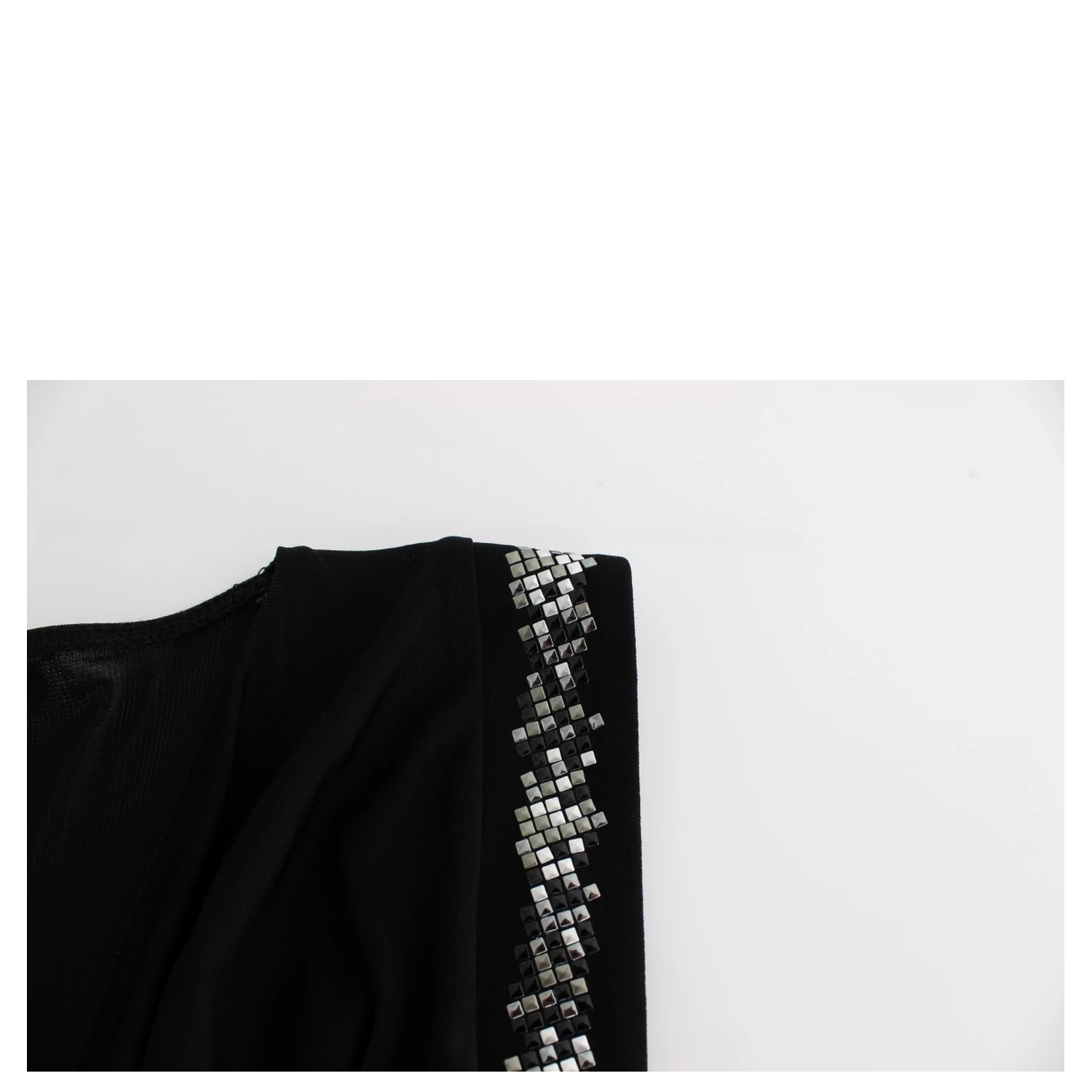 Black Embellished Jersey Mini Sheath Short Dress