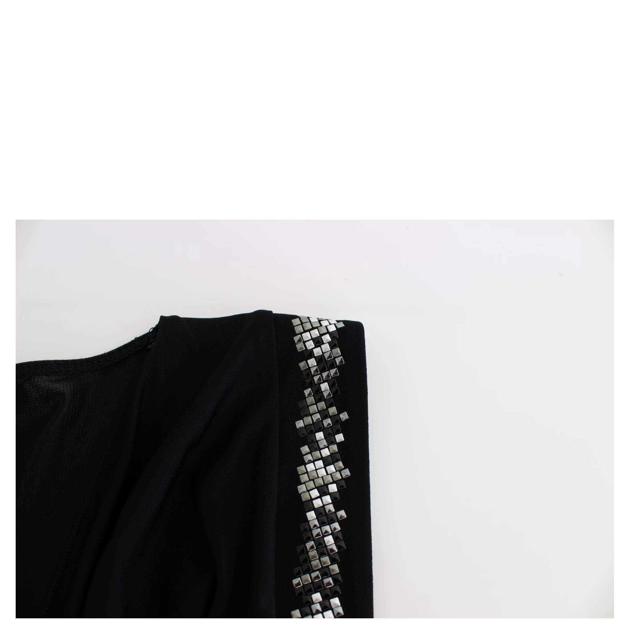 Black Embellished Jersey Mini Sheath Short Dress