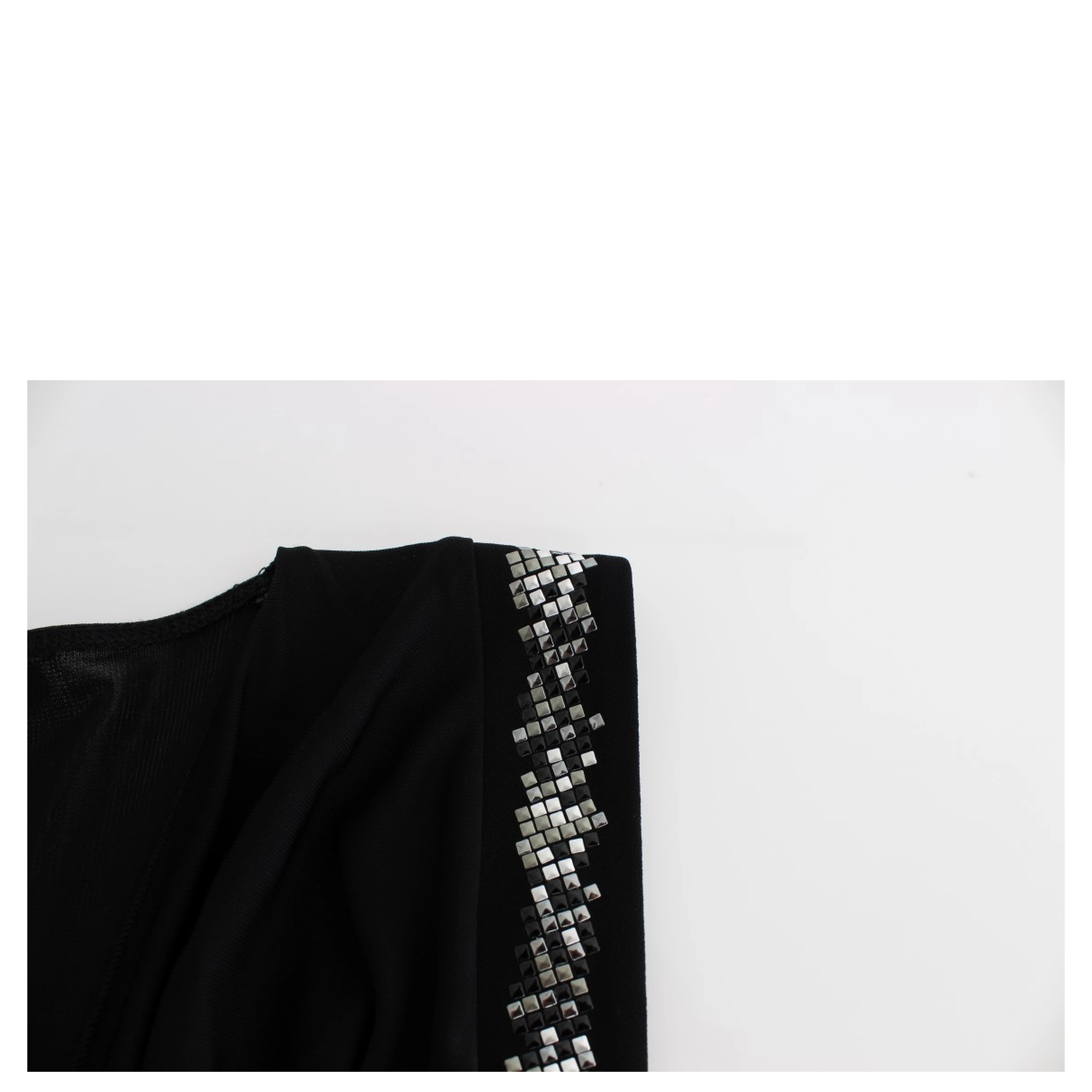 Black Embellished Jersey Mini Sheath Short Dress