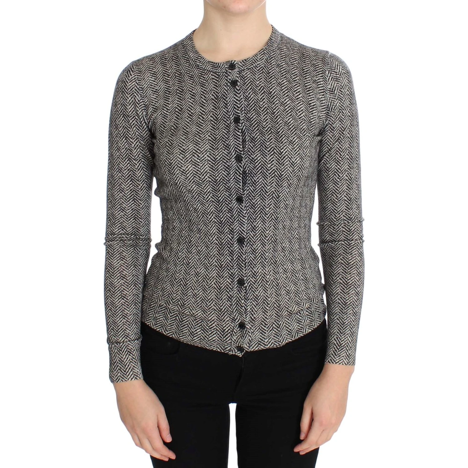 Black White Wool Top Cardigan Sweater