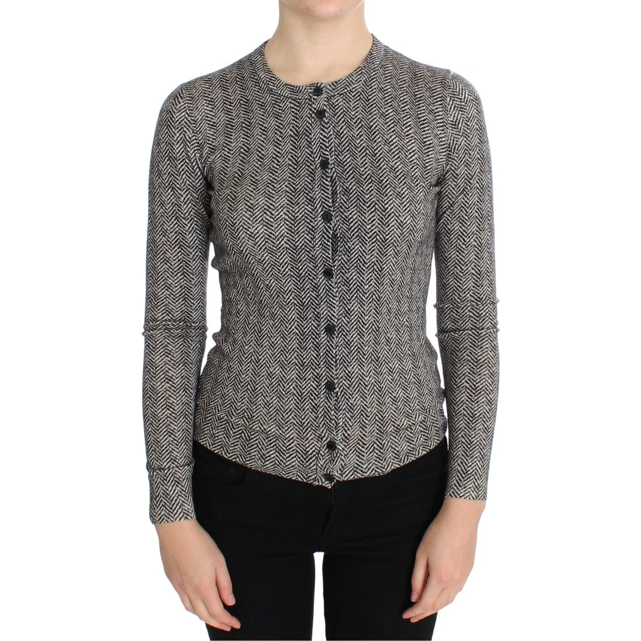 Black White Wool Top Cardigan Sweater