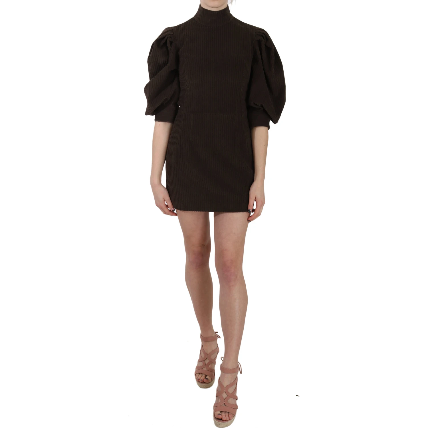 Brown Corduroy Bodycon Cotton Mini Dress