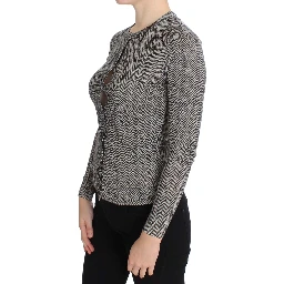 Black White Wool Top Cardigan Sweater