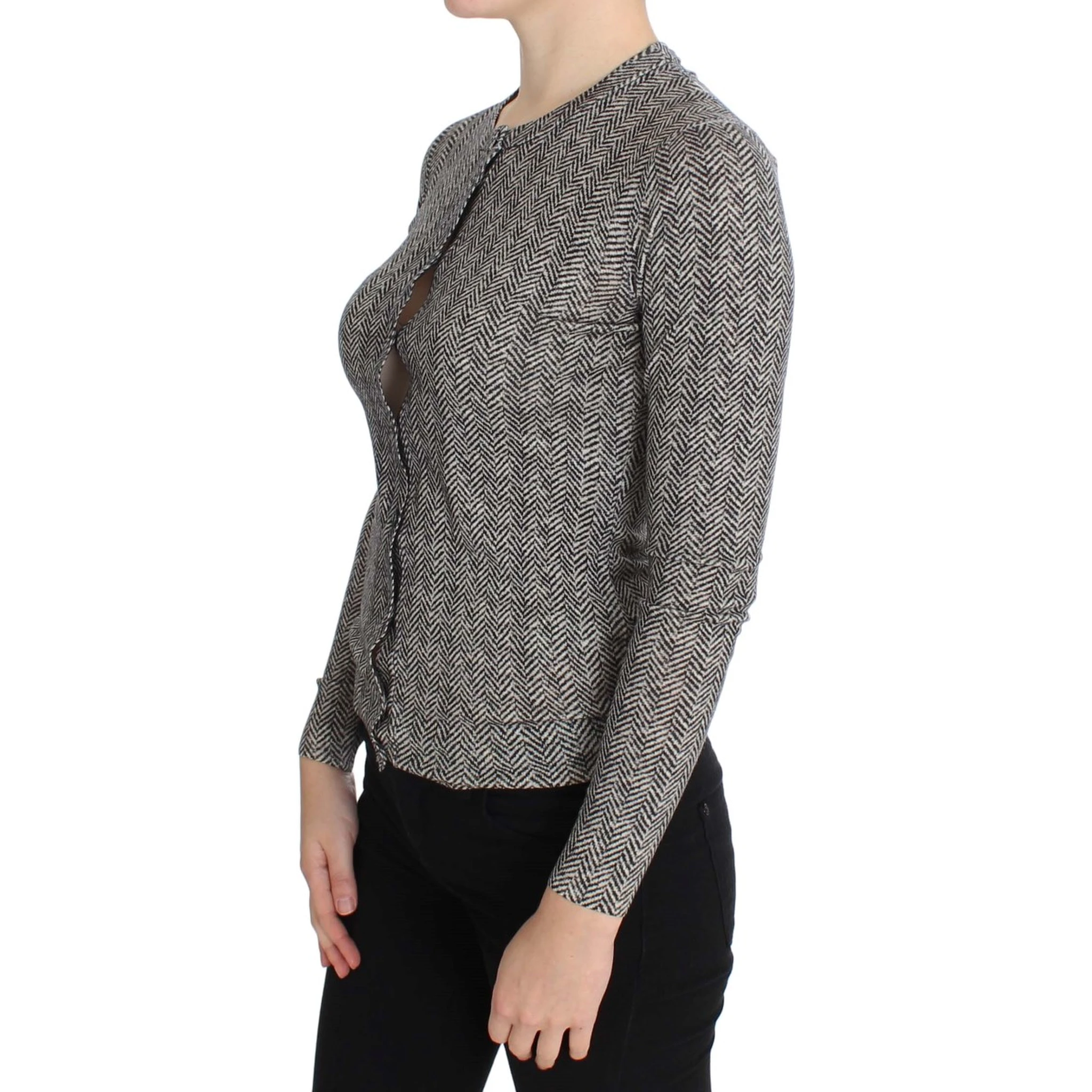 Black White Wool Top Cardigan Sweater