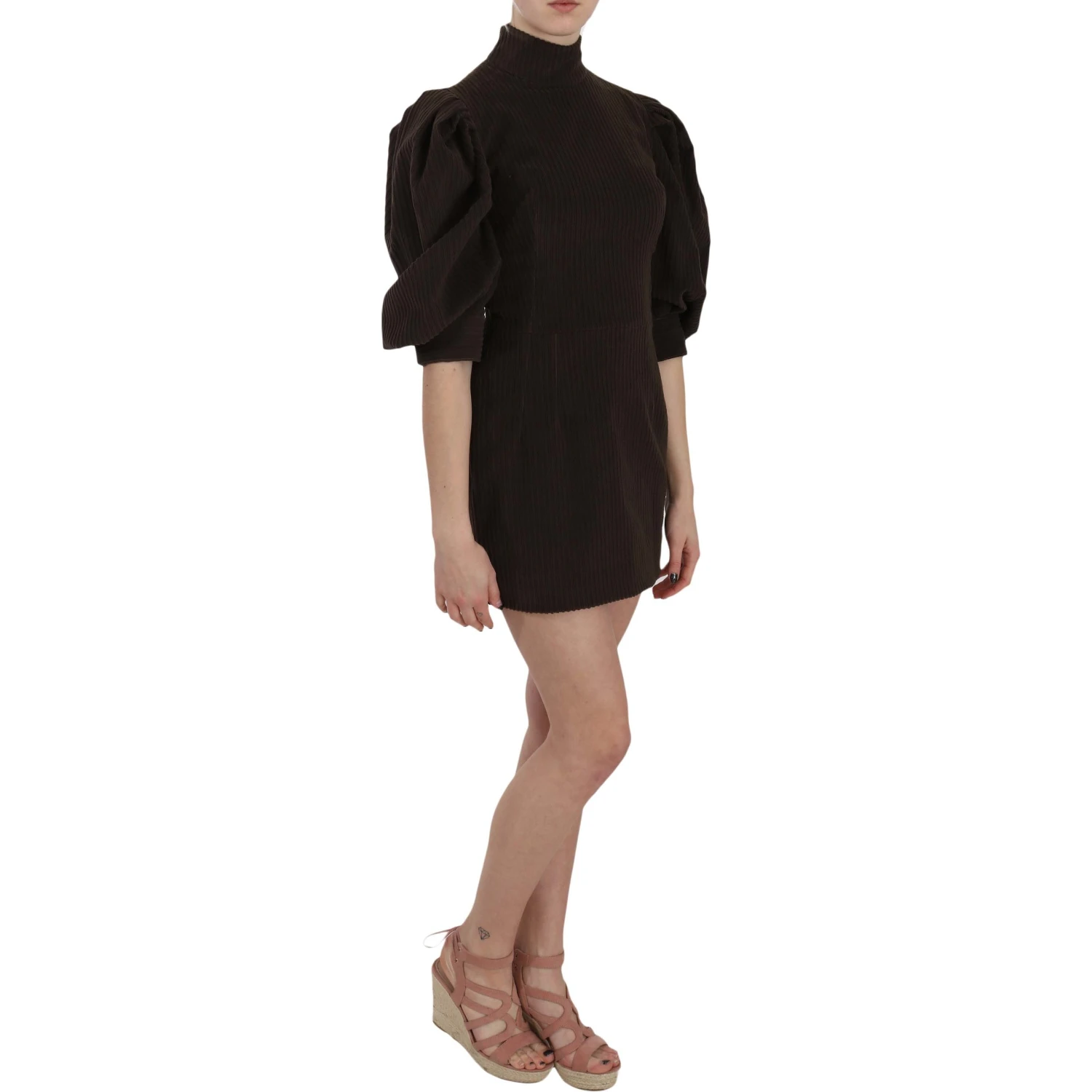 Brown Corduroy Bodycon Cotton Mini Dress