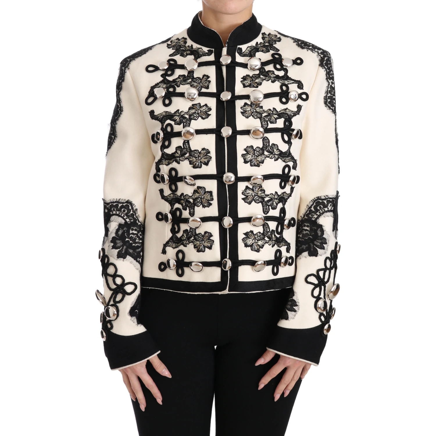 White Wool Black Floral Baroque Jacket