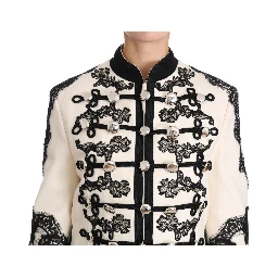 White Wool Black Floral Baroque Jacket