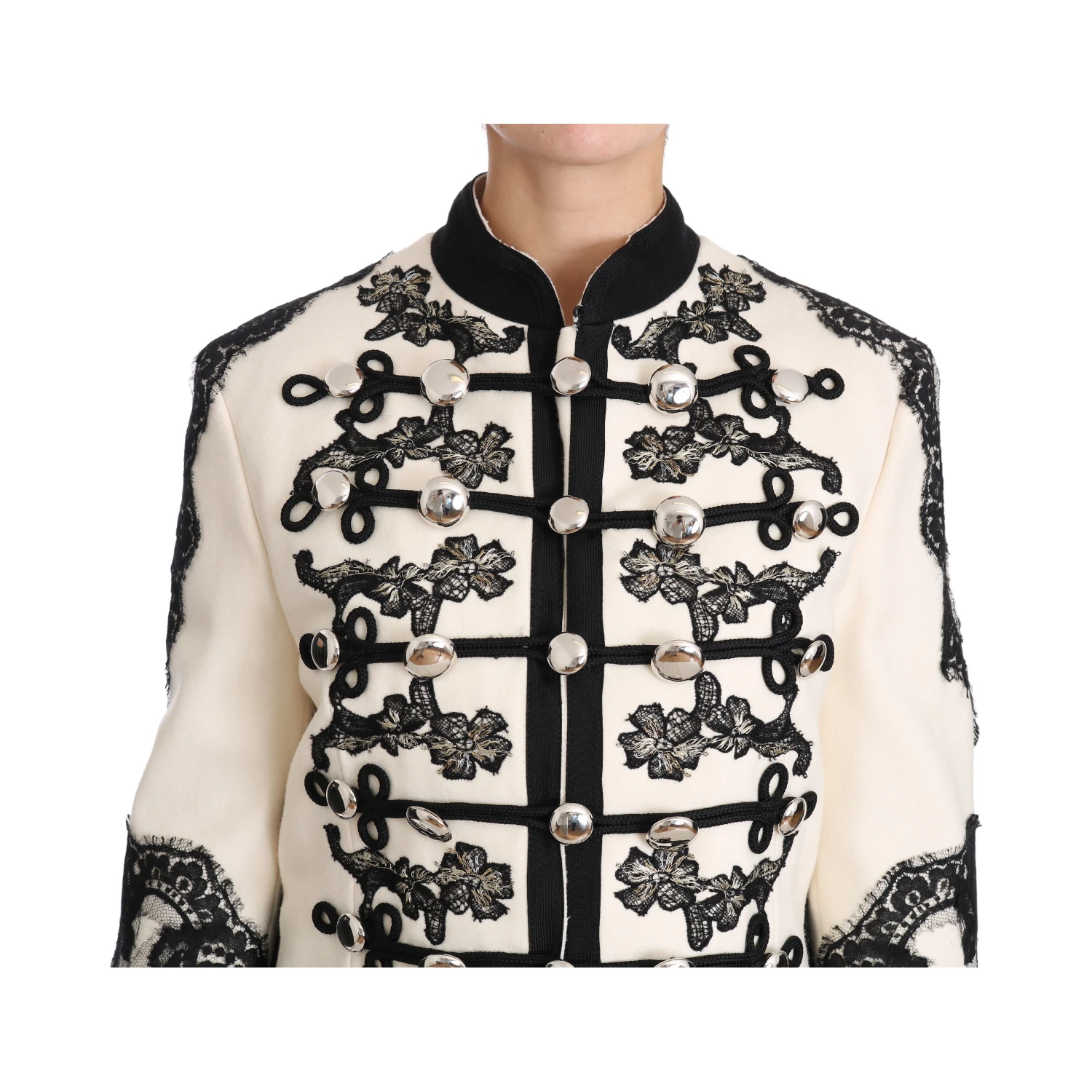 White Wool Black Floral Baroque Jacket