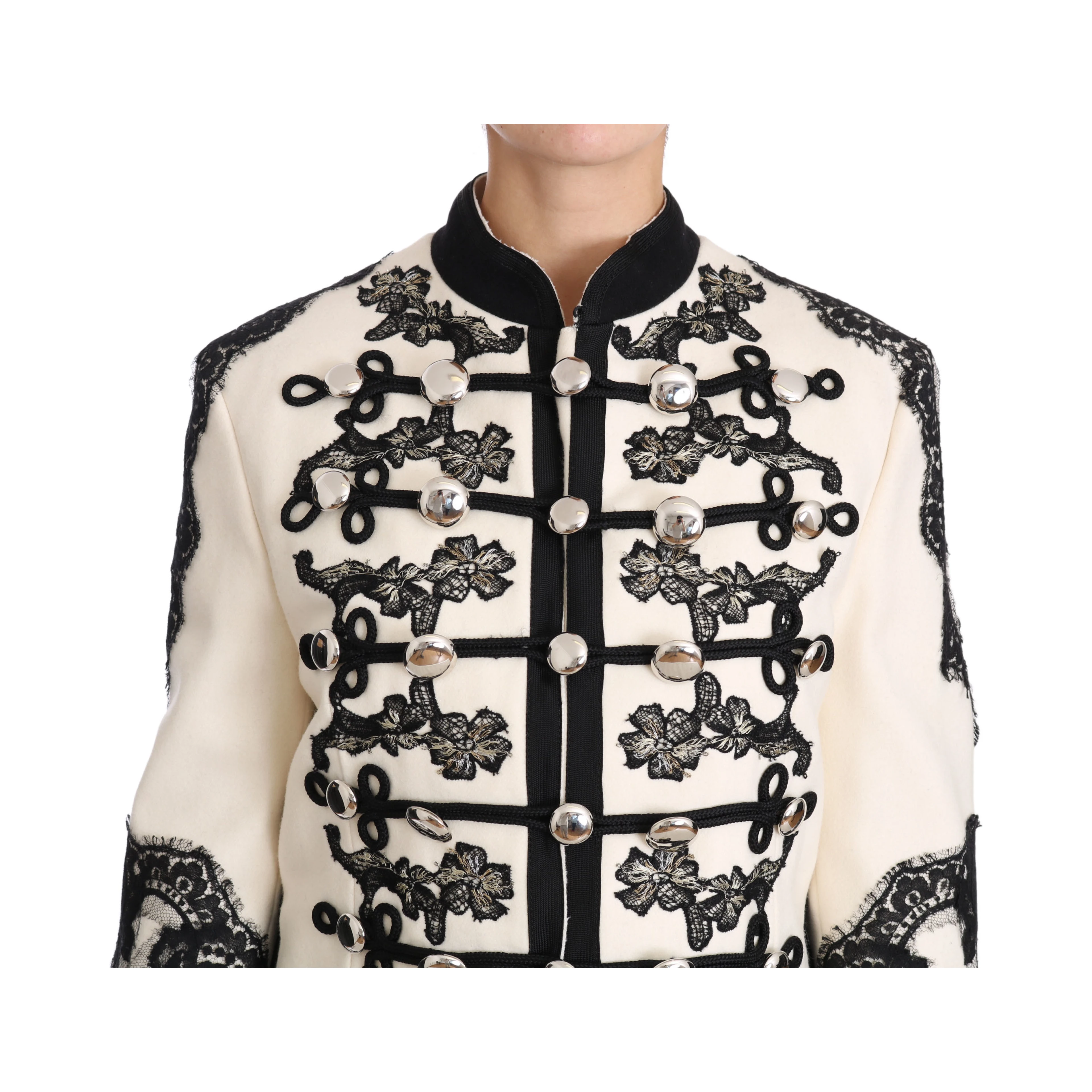 White Wool Black Floral Baroque Jacket