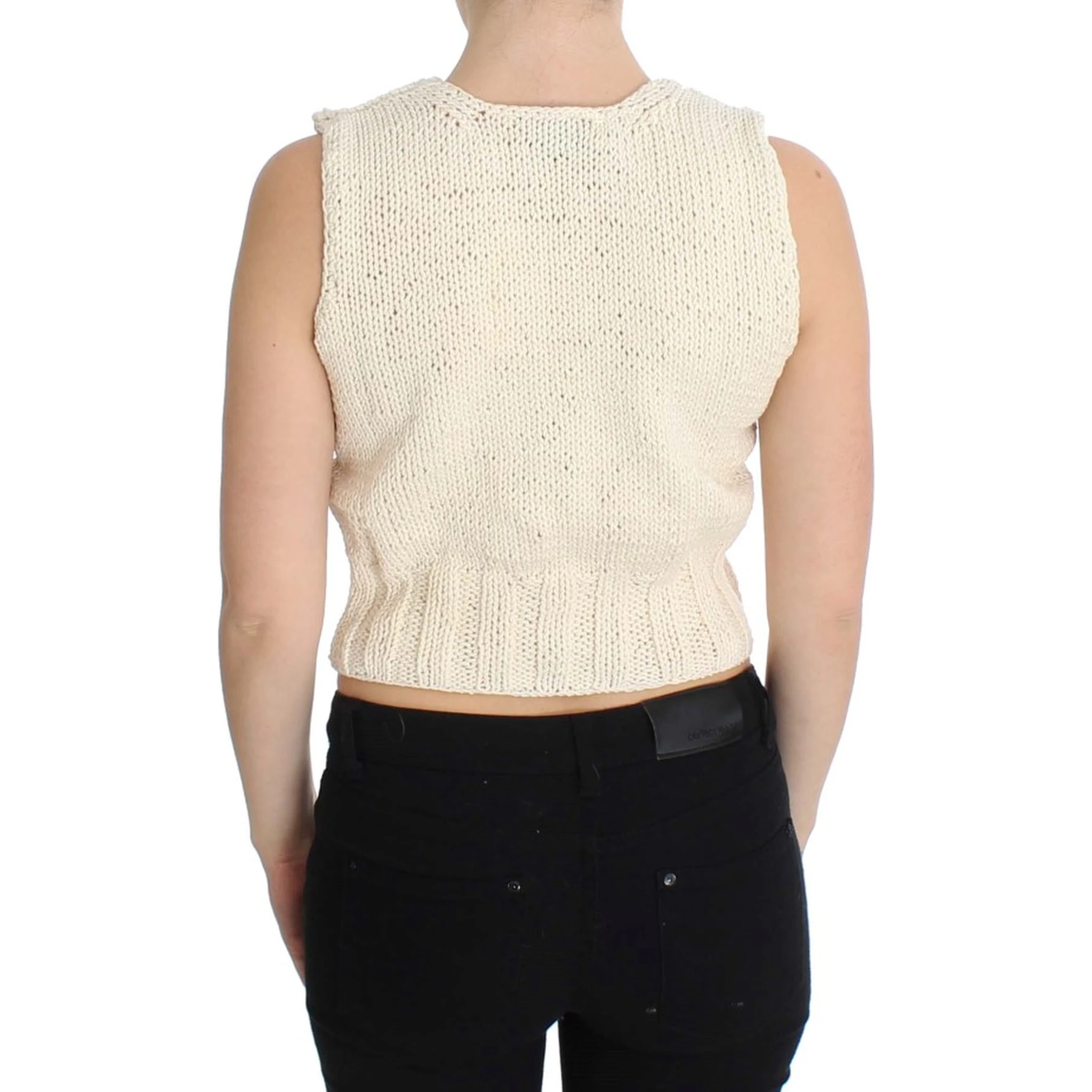 Beige Cotton Blend Knitted Sleeveless Sweater