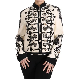 White Wool Black Floral Baroque Jacket